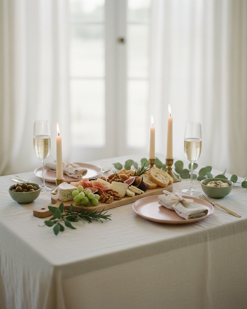 An evening table with low candles