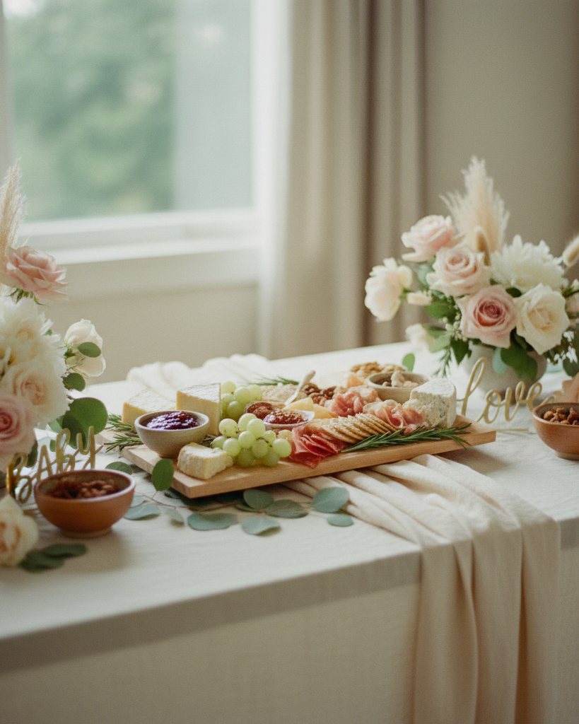 A shower table in blush and ivory
