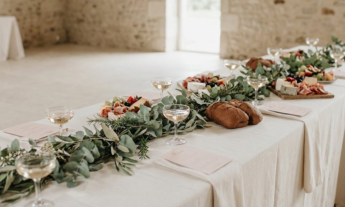 Wedding table, end to end, before the room fills
